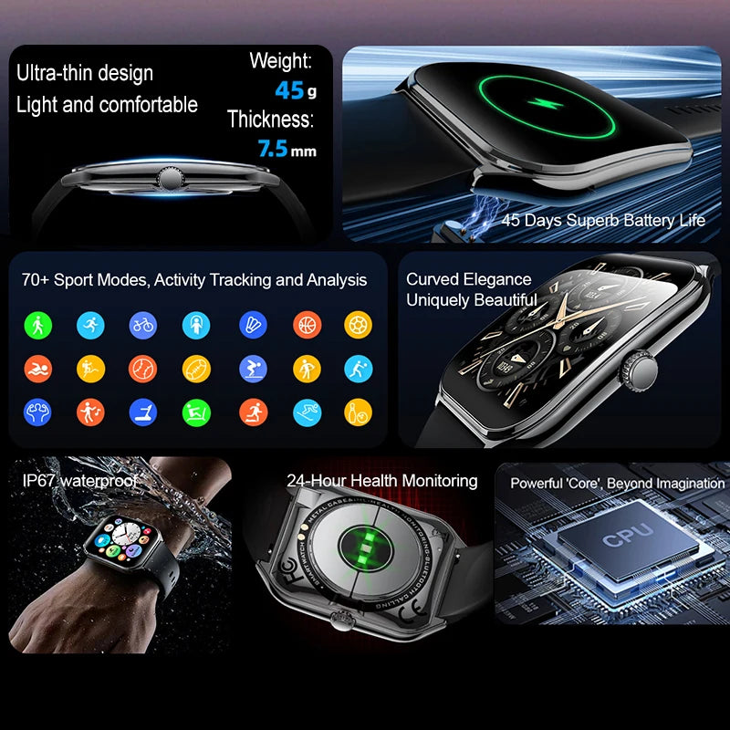 Ultra-Thin AMOLED Smart Watch – Bluetooth Calls & Fitness