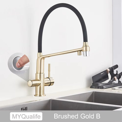 Matte Black Kitchen Sink Faucet Tap Pure Water Filter Mixer Crane Dual Handles Purification Kitchen Hot and Cold Water Tap