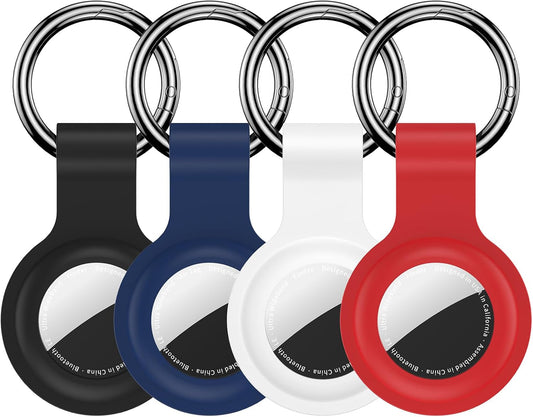 4 Pack Silicone Airtag Holder Keychain for Airtag 1St & 2Nd Gen | Soft Protective Keychain Case with Apple Airtags 1St & 2Nd Generation,Gps Tracker Item Air Tagfinders for Kids,Bags,Luggages