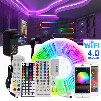 RGB LED Strip Light 5050 2835 Flexible LED Light Strip 10M 15M 20M 12V RGB LED Tape Set with Wifi / Bluetooth Music Controller