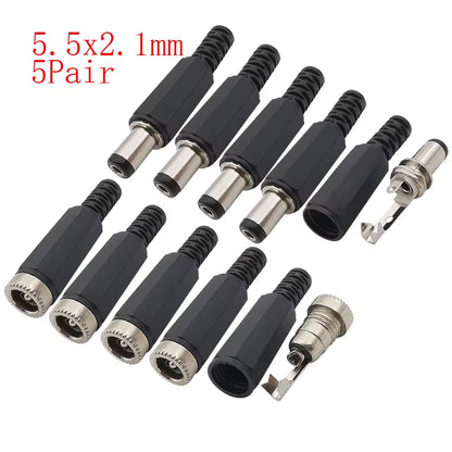 10Pcs DC Connectors 5.5X2.1Mm 3.5X1.3Mm DC Power Plug Male Female Jack Socket Nut Panel Mount DC Power Adapter Connector 5.5*2.1