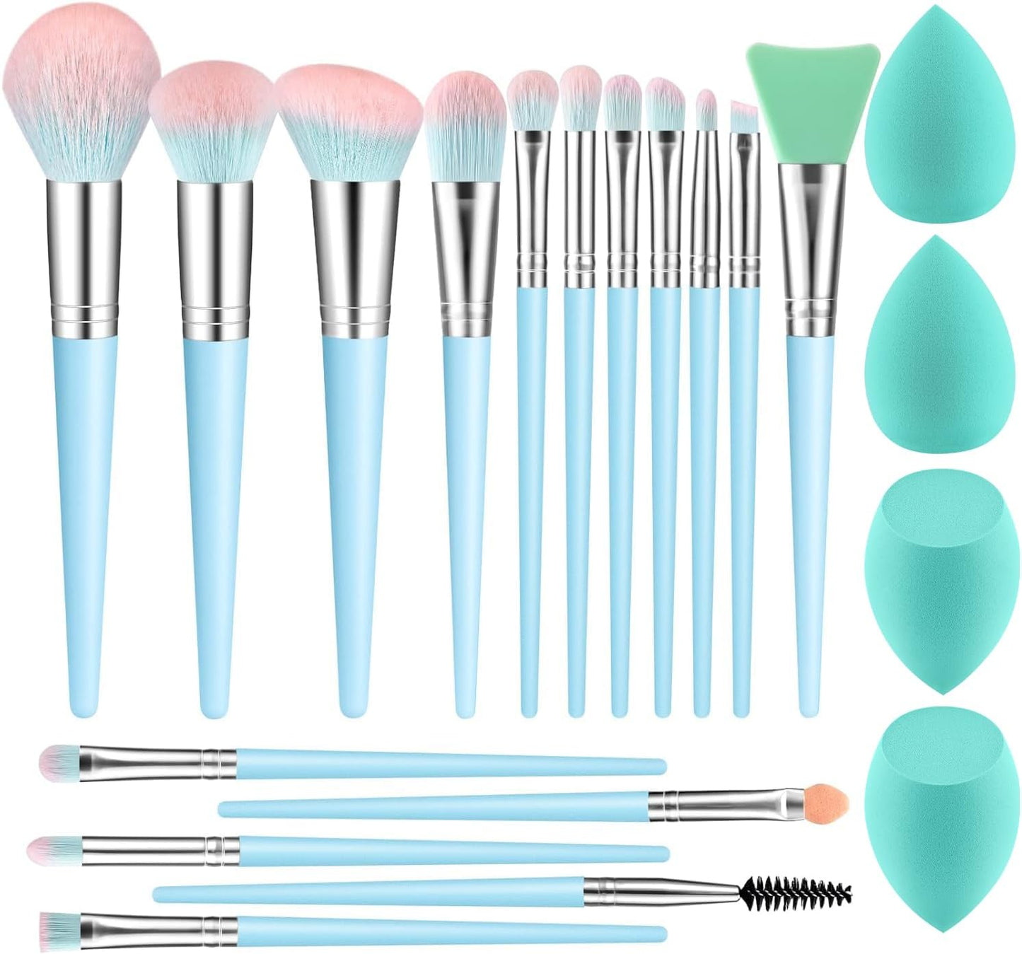 Makeup Brushes  16Pcs Professional Makeup Brush with Makeup Sponge Set Premium Synthetic Foundation Kabuki Eyebrow Concealers Blending Eye Shadow Brushes Make up Tool Kit (Blue)