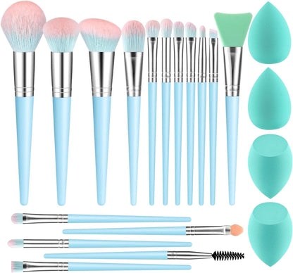 Makeup Brushes  16Pcs Professional Makeup Brush with Makeup Sponge Set Premium Synthetic Foundation Kabuki Eyebrow Concealers Blending Eye Shadow Brushes Make up Tool Kit (Blue)
