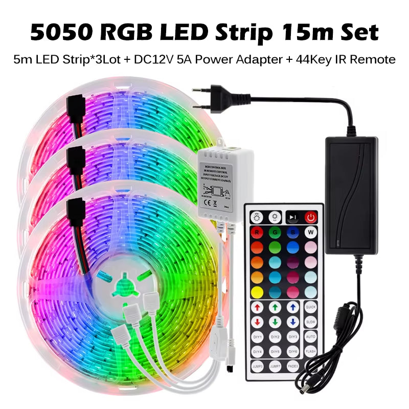 RGB LED Strip Light 5050 2835 Flexible LED Light Strip 10M 15M 20M 12V RGB LED Tape Set with Wifi / Bluetooth Music Controller