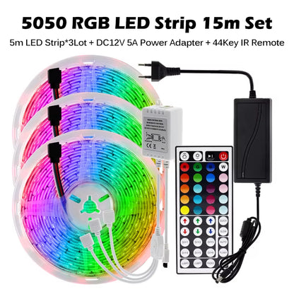 RGB LED Strip Light 5050 2835 Flexible LED Light Strip 10M 15M 20M 12V RGB LED Tape Set with Wifi / Bluetooth Music Controller
