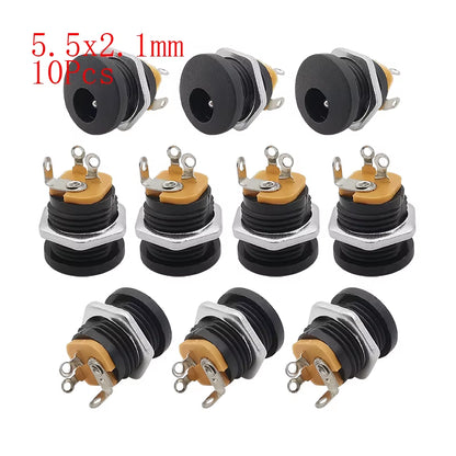 10Pcs DC Connectors 5.5X2.1Mm 3.5X1.3Mm DC Power Plug Male Female Jack Socket Nut Panel Mount DC Power Adapter Connector 5.5*2.1