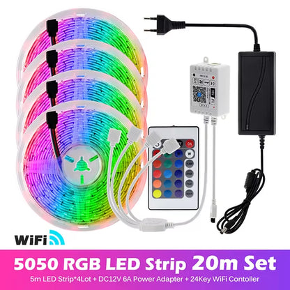 RGB LED Strip Light 5050 2835 Flexible LED Light Strip 10M 15M 20M 12V RGB LED Tape Set with Wifi / Bluetooth Music Controller