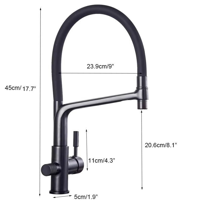 Matte Black Kitchen Sink Faucet Tap Pure Water Filter Mixer Crane Dual Handles Purification Kitchen Hot and Cold Water Tap