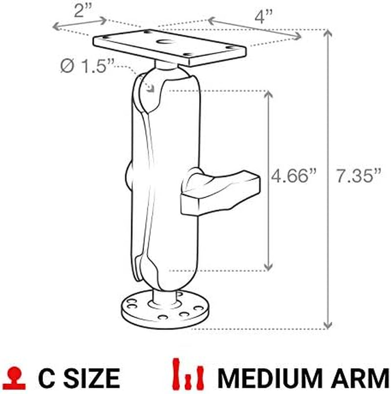 Drill-Down Double GPS Ball Mount for Humminbird Helix 7 RAM-202-24-202U with Medium Arm | Medium Arm Drill-Down Mount with Rectangular Plate for Marine Electronics and Sonar Displays