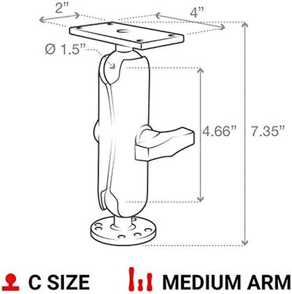 Drill-Down Double GPS Ball Mount for Humminbird Helix 7 RAM-202-24-202U with Medium Arm | Medium Arm Drill-Down Mount with Rectangular Plate for Marine Electronics and Sonar Displays