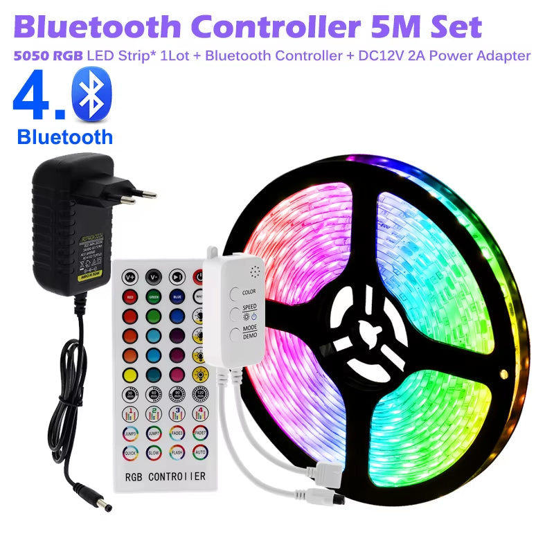 RGB LED Strip Light 5050 2835 Flexible LED Light Strip 10M 15M 20M 12V RGB LED Tape Set with Wifi / Bluetooth Music Controller