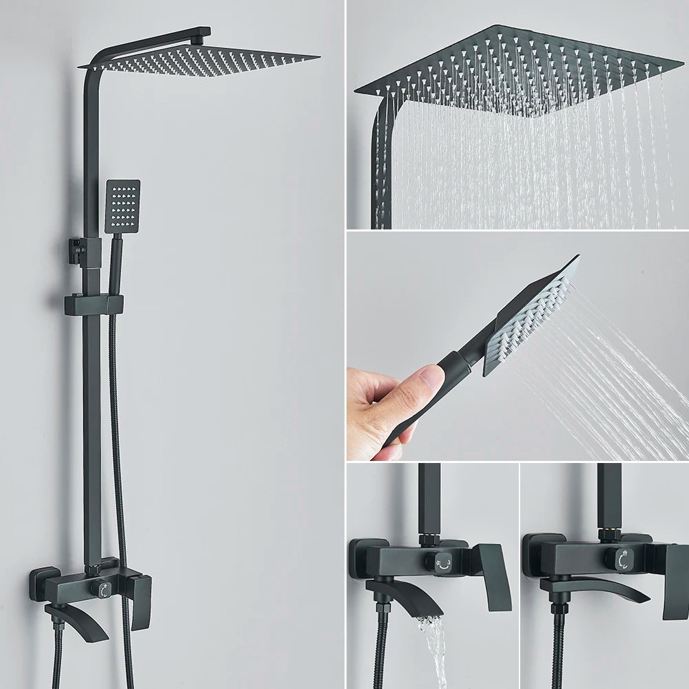 Brushed Golden Bathroom Faucet Matte Black Shower Faucet Wall Mounted Bathtub Shower Mixer Tap Shower Faucet Shower Set Mixer