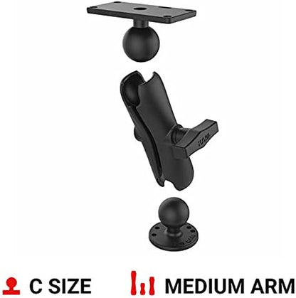 Drill-Down Double GPS Ball Mount for Humminbird Helix 7 RAM-202-24-202U with Medium Arm | Medium Arm Drill-Down Mount with Rectangular Plate for Marine Electronics and Sonar Displays