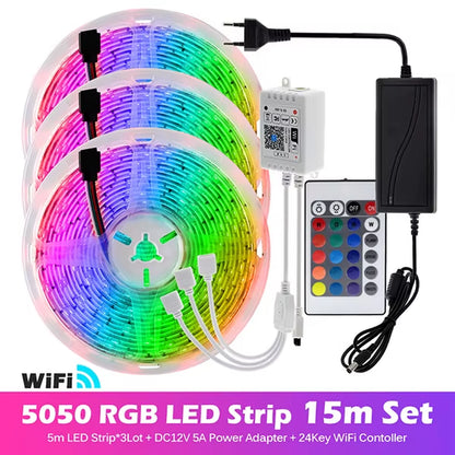 RGB LED Strip Light 5050 2835 Flexible LED Light Strip 10M 15M 20M 12V RGB LED Tape Set with Wifi / Bluetooth Music Controller