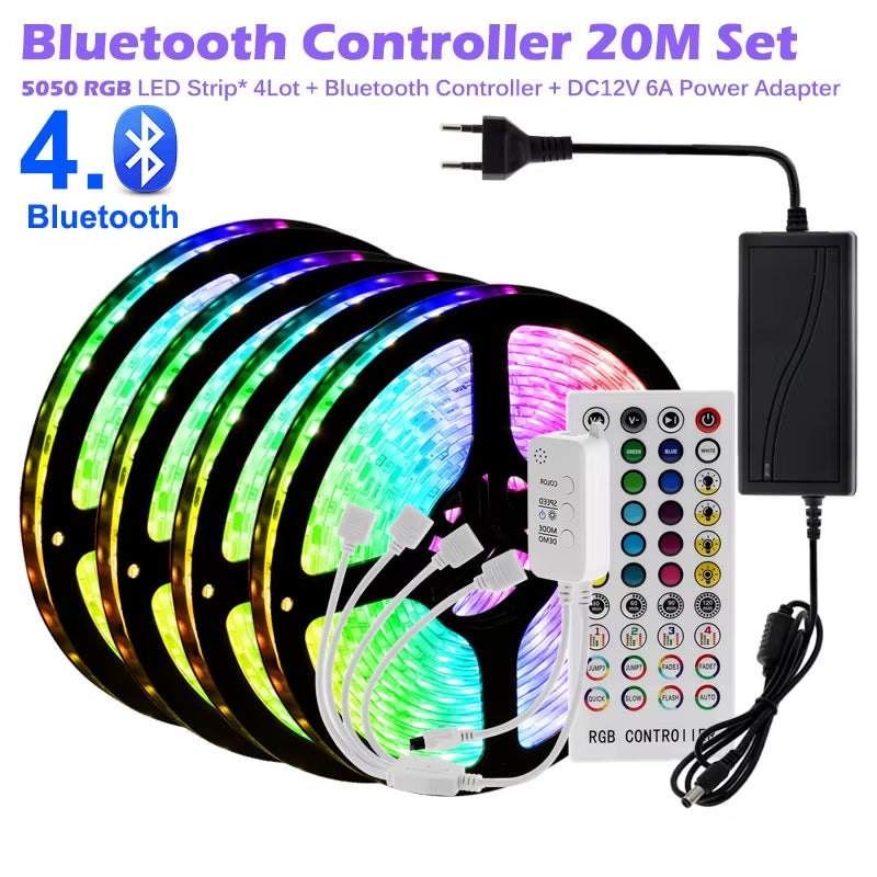 RGB LED Strip Light 5050 2835 Flexible LED Light Strip 10M 15M 20M 12V RGB LED Tape Set with Wifi / Bluetooth Music Controller