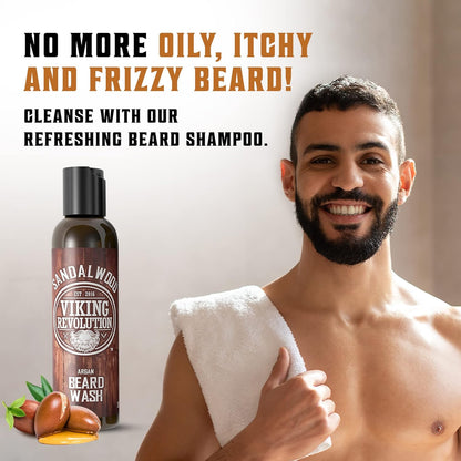 - Beard Wash & Beard Conditioner Set with Argan & Jojoba Oil - Softens & Strengthens - Beard Shampoo & Conditioner - Sandalwood - 150 Ml X 2