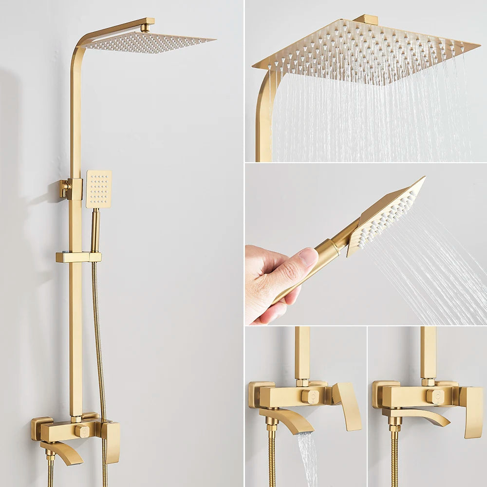 Brushed Golden Bathroom Faucet Matte Black Shower Faucet Wall Mounted Bathtub Shower Mixer Tap Shower Faucet Shower Set Mixer