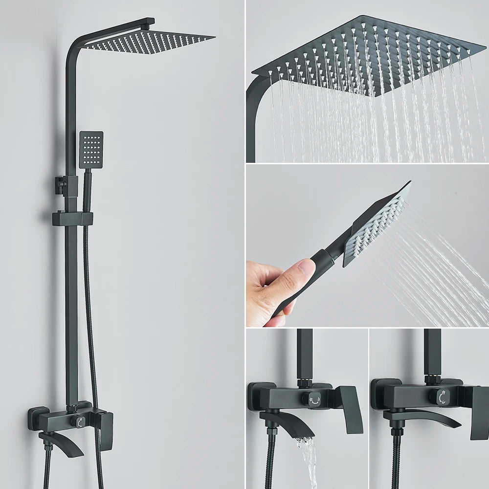 Brushed Golden Bathroom Faucet Matte Black Shower Faucet Wall Mounted Bathtub Shower Mixer Tap Shower Faucet Shower Set Mixer