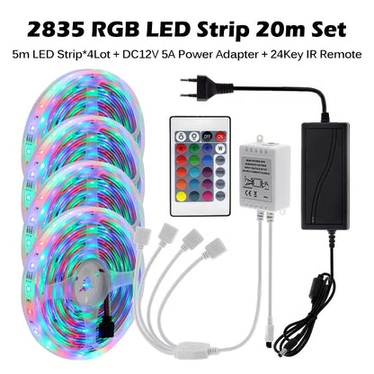 RGB LED Strip Light 5050 2835 Flexible LED Light Strip 10M 15M 20M 12V RGB LED Tape Set with Wifi / Bluetooth Music Controller