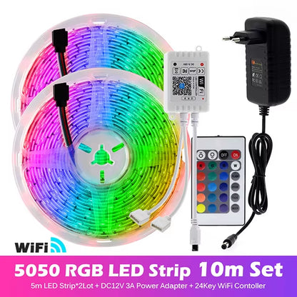 RGB LED Strip Light 5050 2835 Flexible LED Light Strip 10M 15M 20M 12V RGB LED Tape Set with Wifi / Bluetooth Music Controller