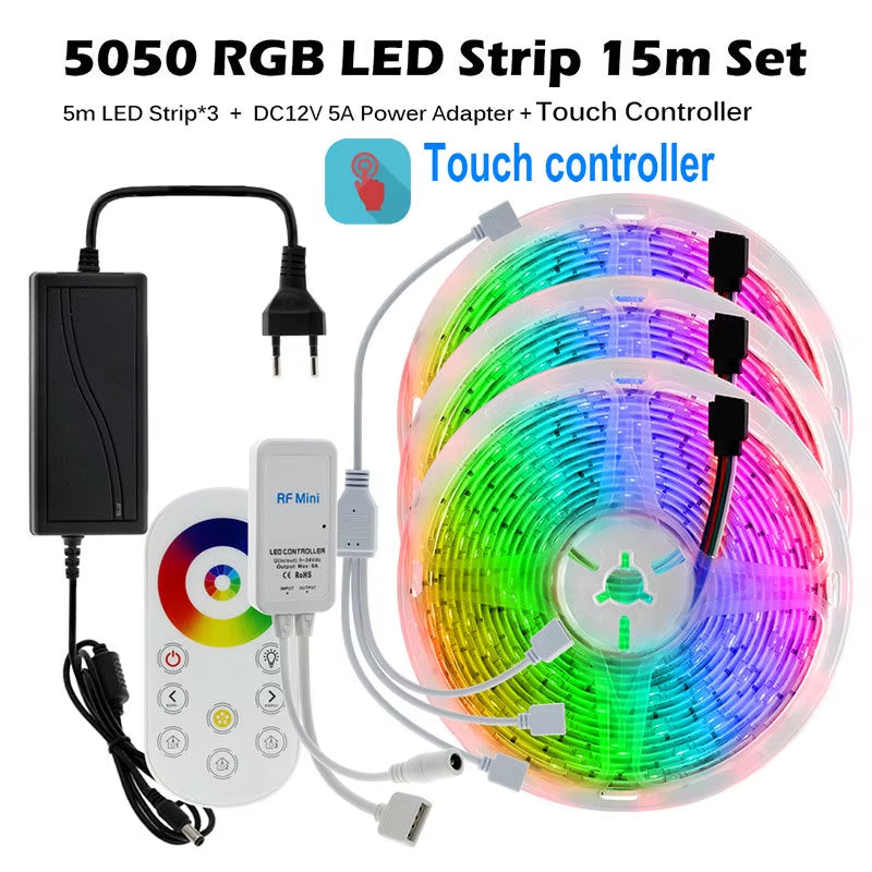 RGB LED Strip Light 5050 2835 Flexible LED Light Strip 10M 15M 20M 12V RGB LED Tape Set with Wifi / Bluetooth Music Controller
