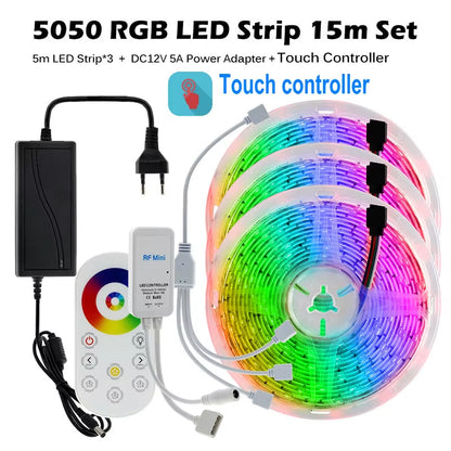 RGB LED Strip Light 5050 2835 Flexible LED Light Strip 10M 15M 20M 12V RGB LED Tape Set with Wifi / Bluetooth Music Controller