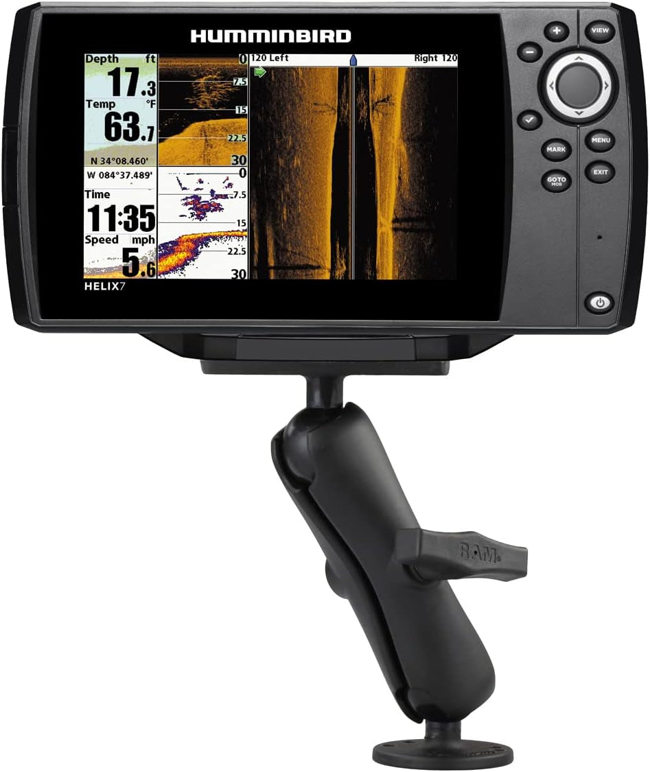 Drill-Down Double GPS Ball Mount for Humminbird Helix 7 RAM-202-24-202U with Medium Arm | Medium Arm Drill-Down Mount with Rectangular Plate for Marine Electronics and Sonar Displays