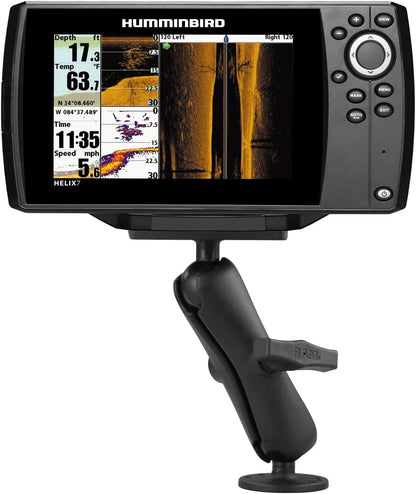 Drill-Down Double GPS Ball Mount for Humminbird Helix 7 RAM-202-24-202U with Medium Arm | Medium Arm Drill-Down Mount with Rectangular Plate for Marine Electronics and Sonar Displays