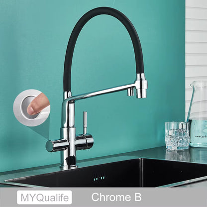 Matte Black Kitchen Sink Faucet Tap Pure Water Filter Mixer Crane Dual Handles Purification Kitchen Hot and Cold Water Tap