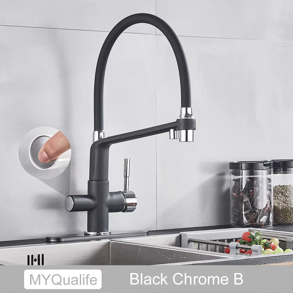 Matte Black Kitchen Sink Faucet Tap Pure Water Filter Mixer Crane Dual Handles Purification Kitchen Hot and Cold Water Tap