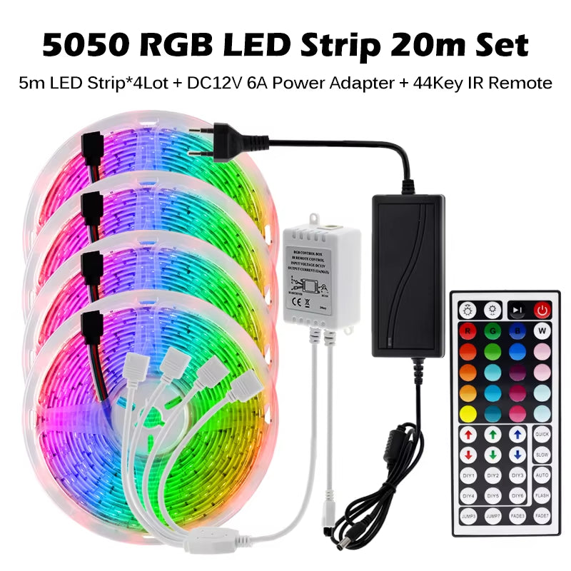 RGB LED Strip Light 5050 2835 Flexible LED Light Strip 10M 15M 20M 12V RGB LED Tape Set with Wifi / Bluetooth Music Controller