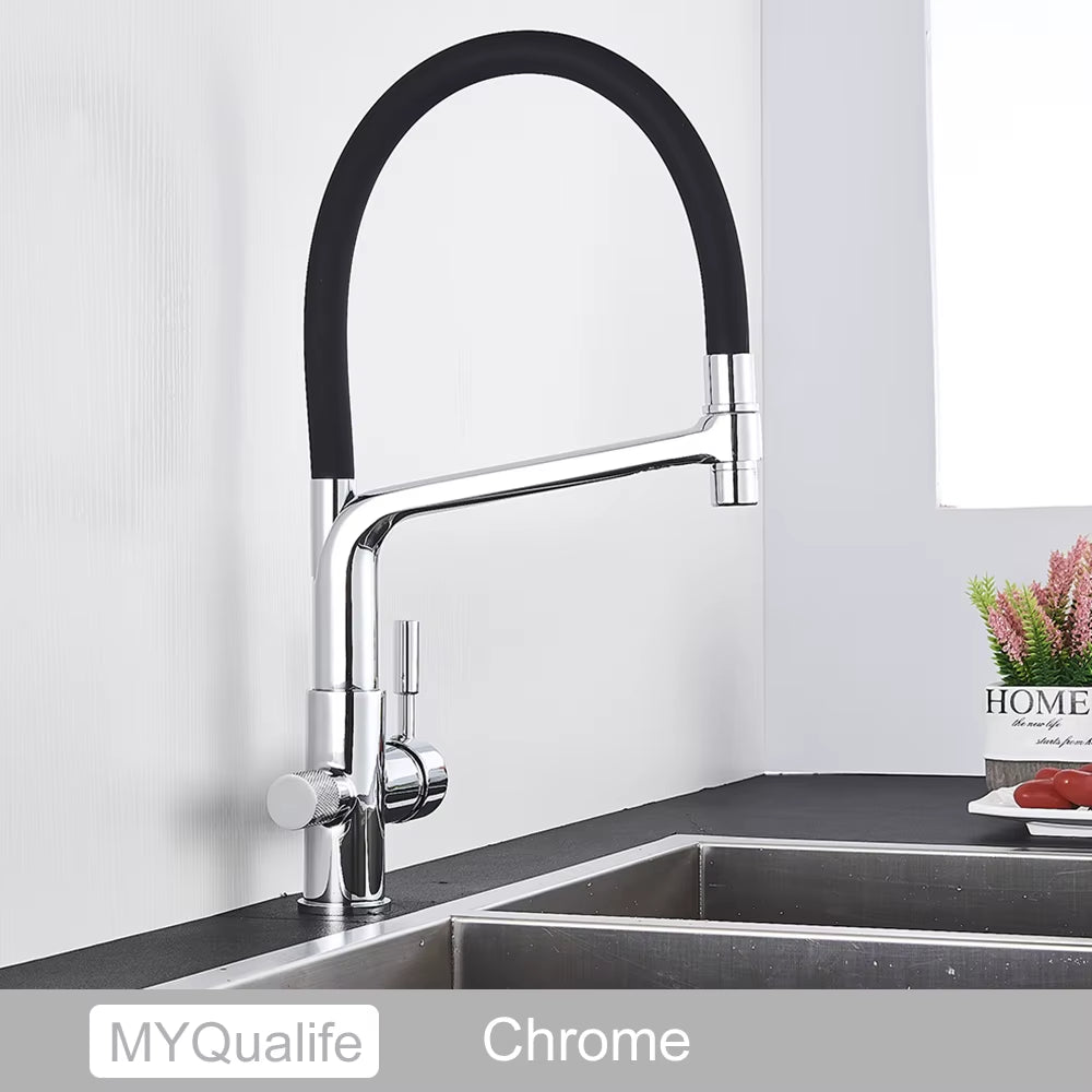 Matte Black Kitchen Sink Faucet Tap Pure Water Filter Mixer Crane Dual Handles Purification Kitchen Hot and Cold Water Tap