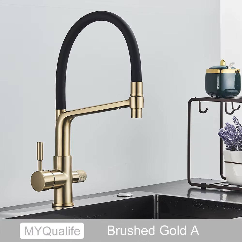 Matte Black Kitchen Sink Faucet Tap Pure Water Filter Mixer Crane Dual Handles Purification Kitchen Hot and Cold Water Tap