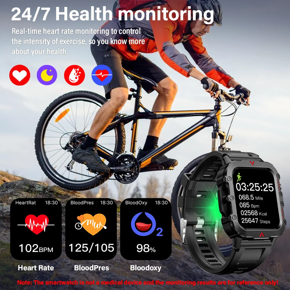 Men’s Fitness Smart Watch With LED Flashlight & Calls