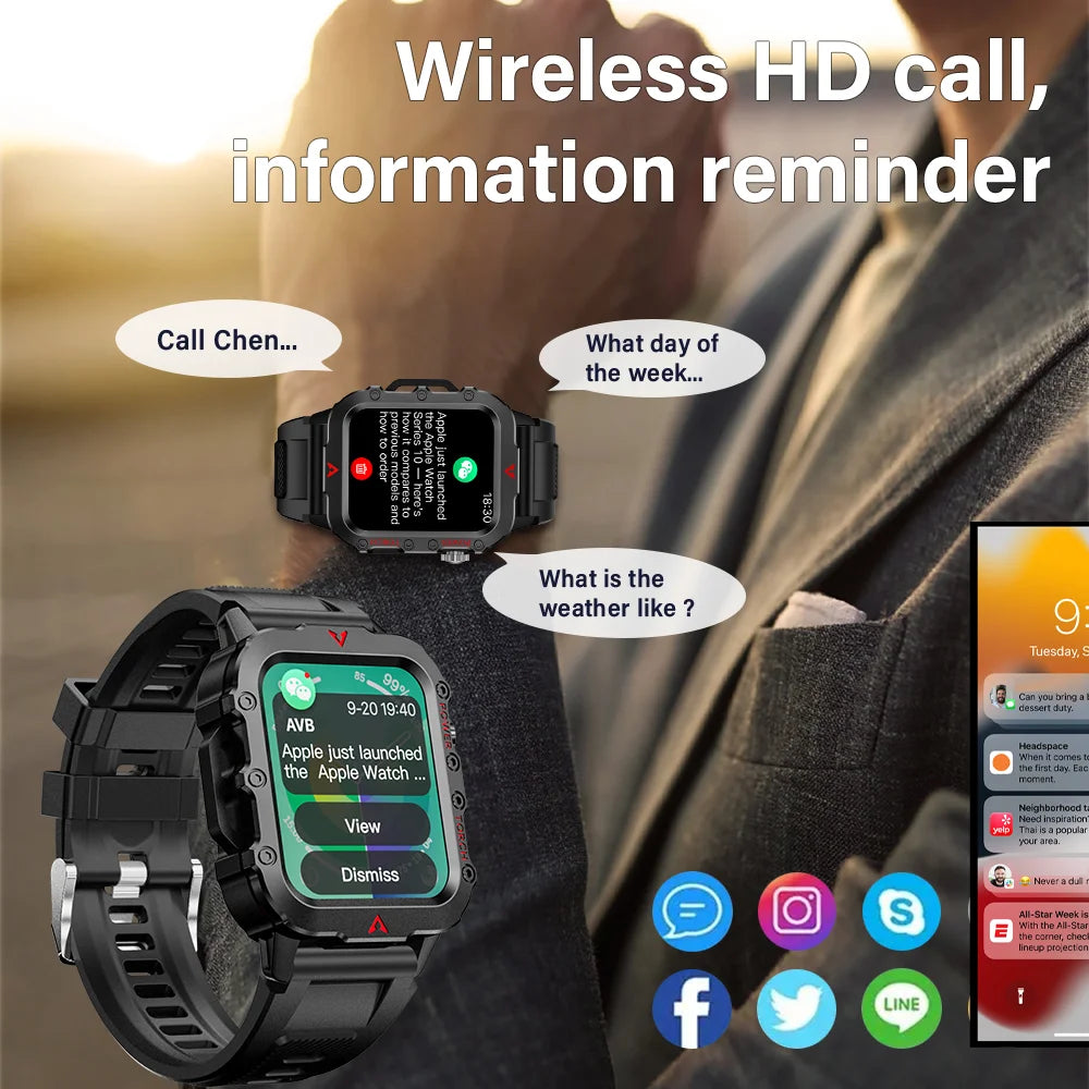 Men’s Fitness Smart Watch With LED Flashlight & Calls