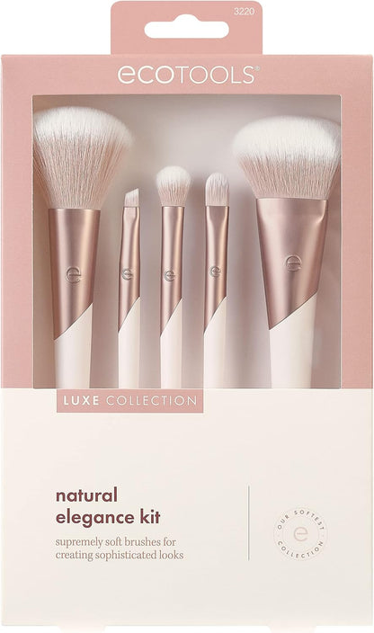 Luxe Natural Elegance Face Makeup & Foundation Brush Set | Full-Face Look with a Makeup Brush Set, Powder Brush and Blending Brush with Recycled Materials