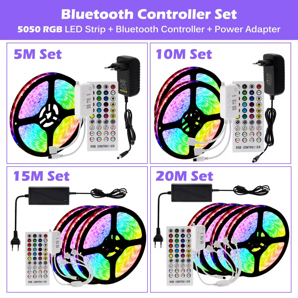 RGB LED Strip Light 5050 2835 Flexible LED Light Strip 10M 15M 20M 12V RGB LED Tape Set with Wifi / Bluetooth Music Controller