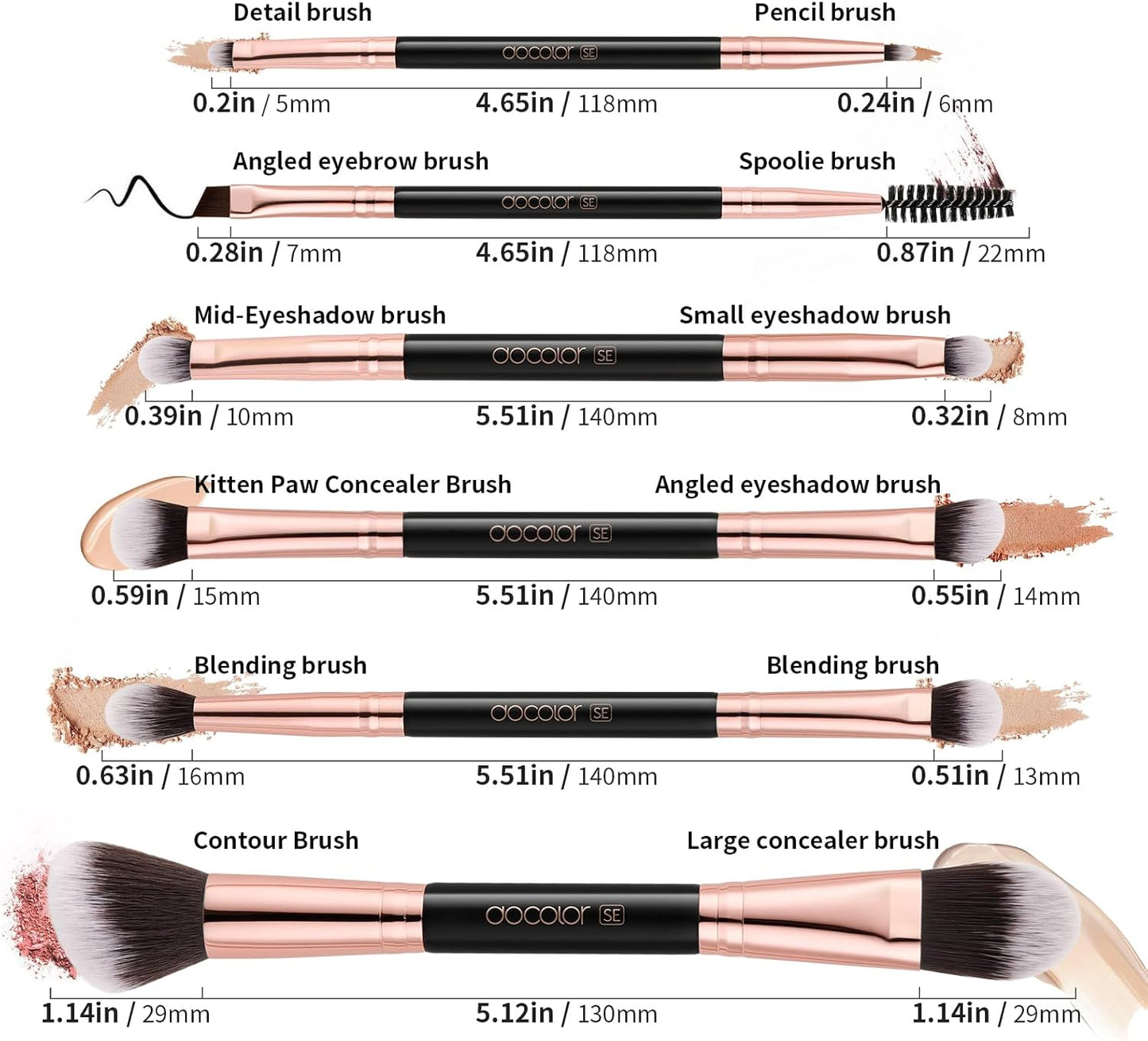Makeup Brushes 6Pieces Double Sided Makeup Brushes Set | Professional Foundation Eyeshadow Travel Make up Brushes Kits
