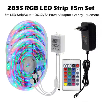 RGB LED Strip Light 5050 2835 Flexible LED Light Strip 10M 15M 20M 12V RGB LED Tape Set with Wifi / Bluetooth Music Controller
