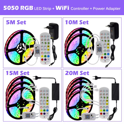 RGB LED Strip Light 5050 2835 Flexible LED Light Strip 10M 15M 20M 12V RGB LED Tape Set with Wifi / Bluetooth Music Controller