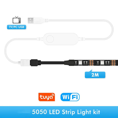 USB TV Led Strip Light RGB Tape Tuya Smart Wifi Flexible Light Lamp Screen TV Backlight Support Alexa Google 50CM 1M 2M 3M 4M 5M