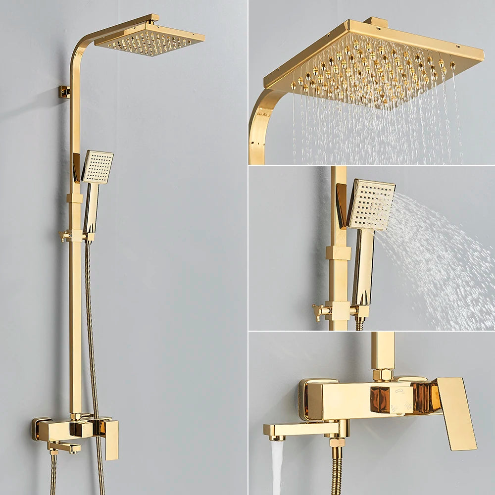 Brushed Golden Bathroom Faucet Matte Black Shower Faucet Wall Mounted Bathtub Shower Mixer Tap Shower Faucet Shower Set Mixer