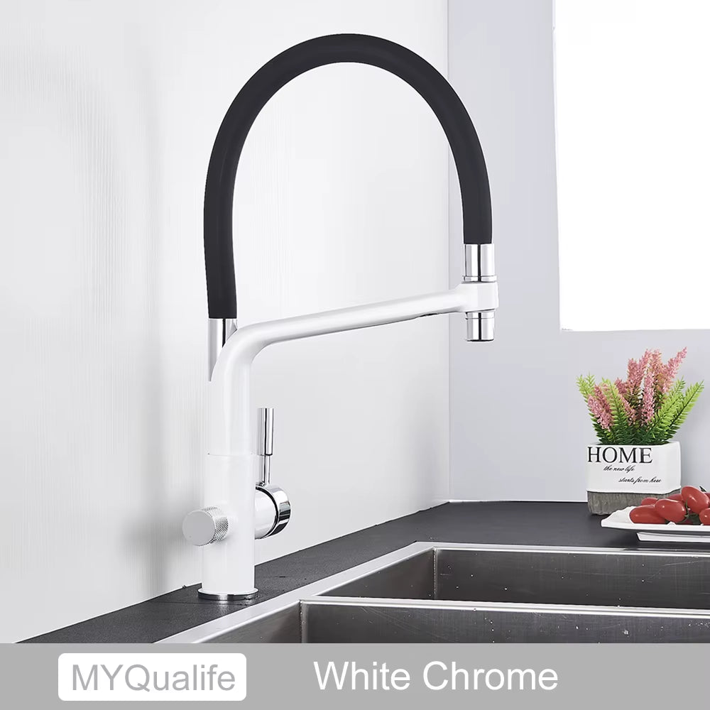 Matte Black Kitchen Sink Faucet Tap Pure Water Filter Mixer Crane Dual Handles Purification Kitchen Hot and Cold Water Tap