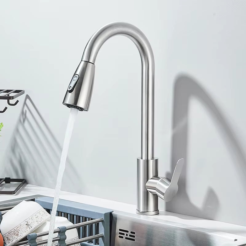 Brushed Nickel Kitchen Faucet Flexible Pull Out Nozzle Kitchen Sink Mixer Tap Stream Sprayer Head Deck Black Hot Cold Water Taps