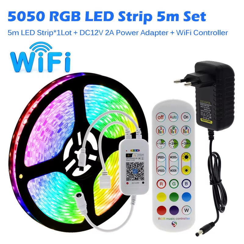 RGB LED Strip Light 5050 2835 Flexible LED Light Strip 10M 15M 20M 12V RGB LED Tape Set with Wifi / Bluetooth Music Controller