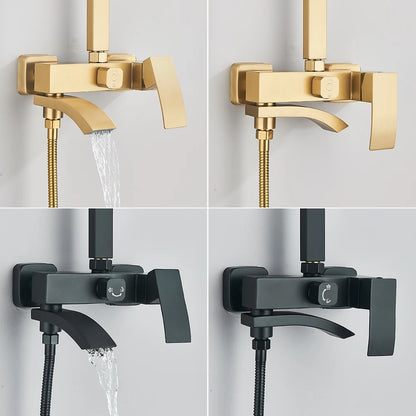 Brushed Golden Bathroom Faucet Matte Black Shower Faucet Wall Mounted Bathtub Shower Mixer Tap Shower Faucet Shower Set Mixer