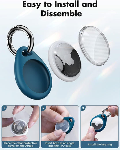 Airtag Holder for Apple - 4 Pack Air Tag Case with Keychain | Secure Tight Fit, Easy to Install, Shockproof Waterproof TPU, Perfect for Kids Pets Luggage Backpacks and Keys