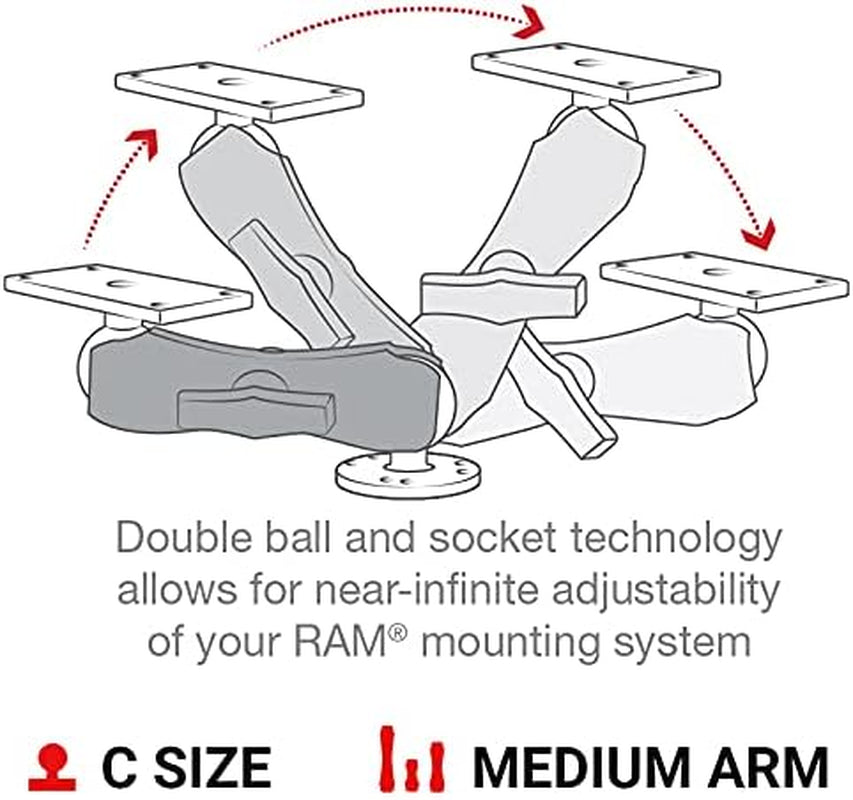 Drill-Down Double GPS Ball Mount for Humminbird Helix 7 RAM-202-24-202U with Medium Arm | Medium Arm Drill-Down Mount with Rectangular Plate for Marine Electronics and Sonar Displays