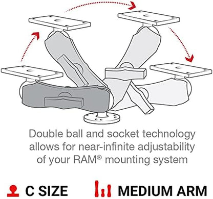 Drill-Down Double GPS Ball Mount for Humminbird Helix 7 RAM-202-24-202U with Medium Arm | Medium Arm Drill-Down Mount with Rectangular Plate for Marine Electronics and Sonar Displays