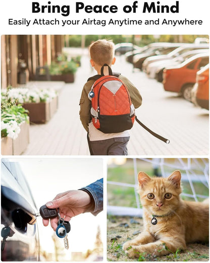 Airtag Holder for Apple - 4 Pack Air Tag Case with Keychain | Secure Tight Fit, Easy to Install, Shockproof Waterproof TPU, Perfect for Kids Pets Luggage Backpacks and Keys
